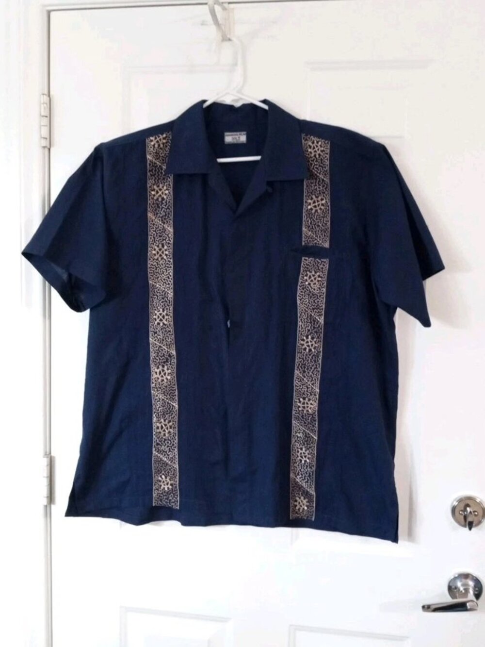 Vintage 70s 80s Guayaberas Melina Blue Embroidered Front Men's 2X 100% Cotton